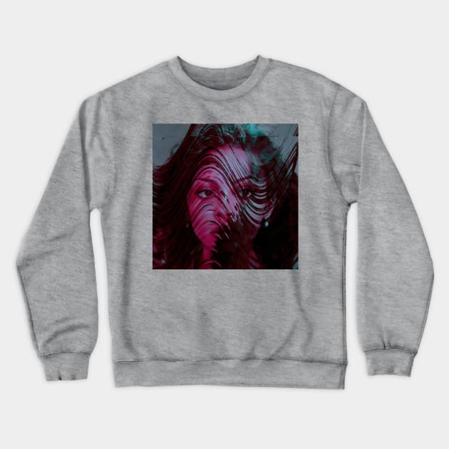 CHERISH Trippy Glitch Art Portrait Crewneck Sweatshirt by raspberry-tea